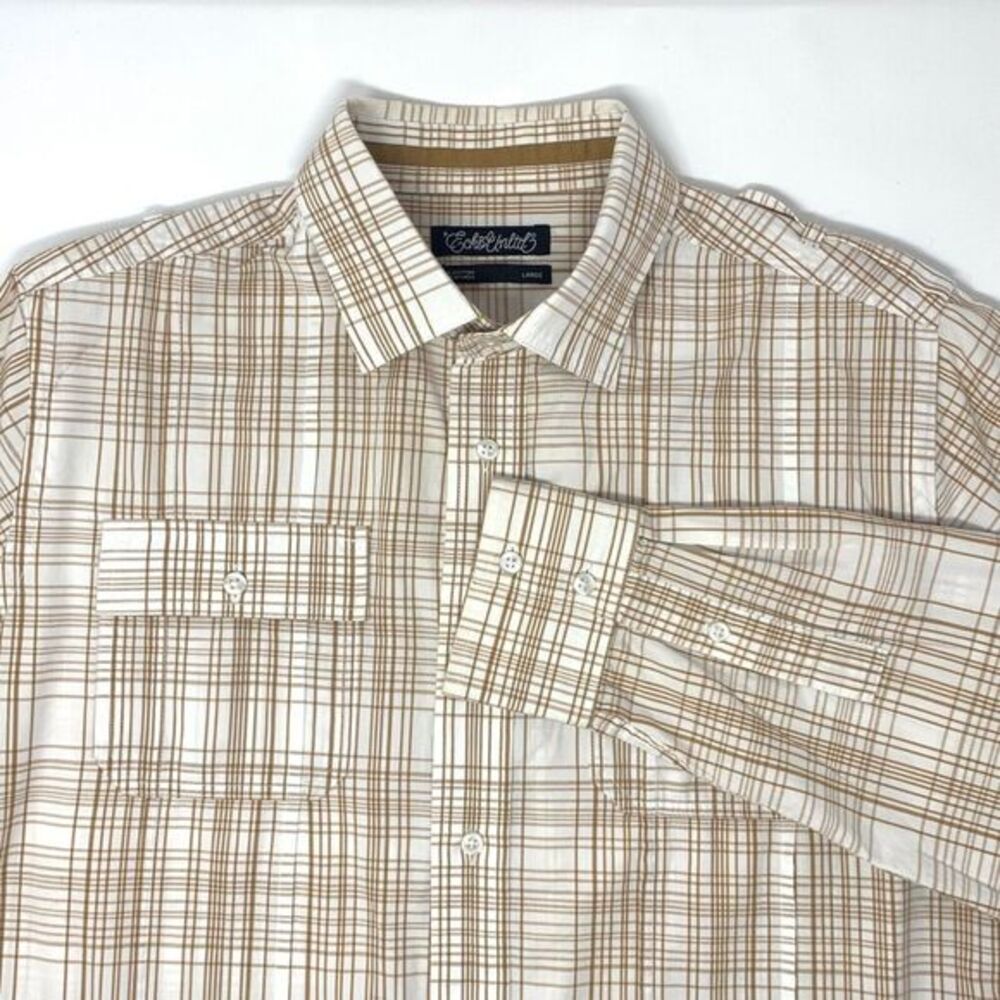 Ecko Unltd Cotton Beige Plaid Men's‎ Long Sleeve Shirt Size Large